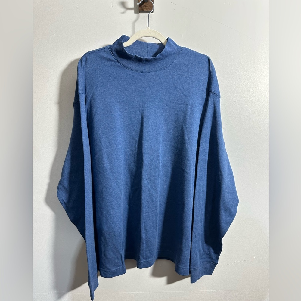NWT Puritan Men’s 2XL Basic Mock Neck Blue Long Sleeve Casual T-shirt | SKU 0970